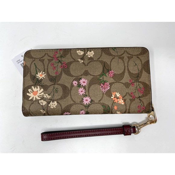 New Coach Leather Long Zip Around Wallet Signature Canvas In Wildflower Print - Picture 5 of 8